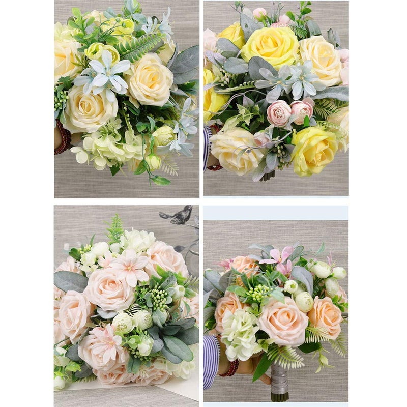 Fiwisora Bridal Holding Wedding Bouquet Fabric Lavender Pink Rose Peony Mix Flowers Bridal Throw Bouquet for Wedding Brides Bridesmaid Hold Flower - Image 4
